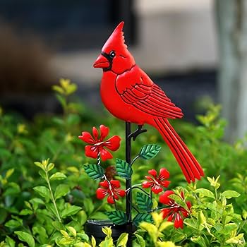 Amazon.com: Cardinal Decor Garden Stake,Solar Metal Red